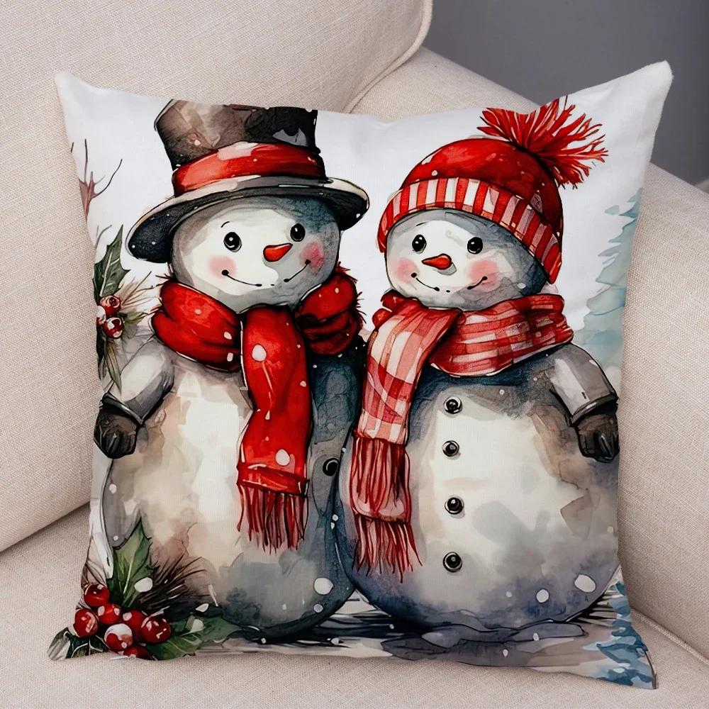 Frohe Weihnachten Kissenbezug Doppelseitiger Druck Deko Niedlicher Cartoon Schneemann Kissenbezug Plüsch Weihnachtsmann Kissenbezug für Sofa Zuhause Auto