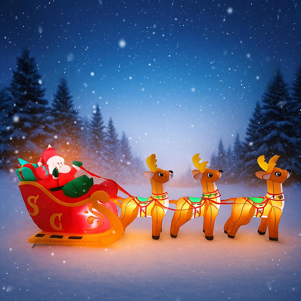 11.81FT Inflatable Santa Three Sleigh Reindeer Toy LED Festive Gift Xmas Yard Party Decoration Christmas Supplies Home Ornament
