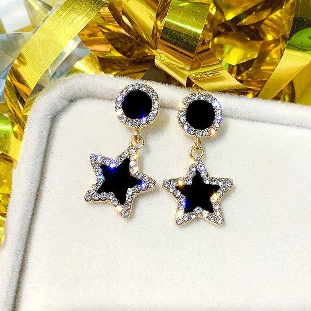 Crystal Black Acrylic Star Heart Round Circle Square Triangle Bow Earrings for Women Party Geometry Trendy Jewelry