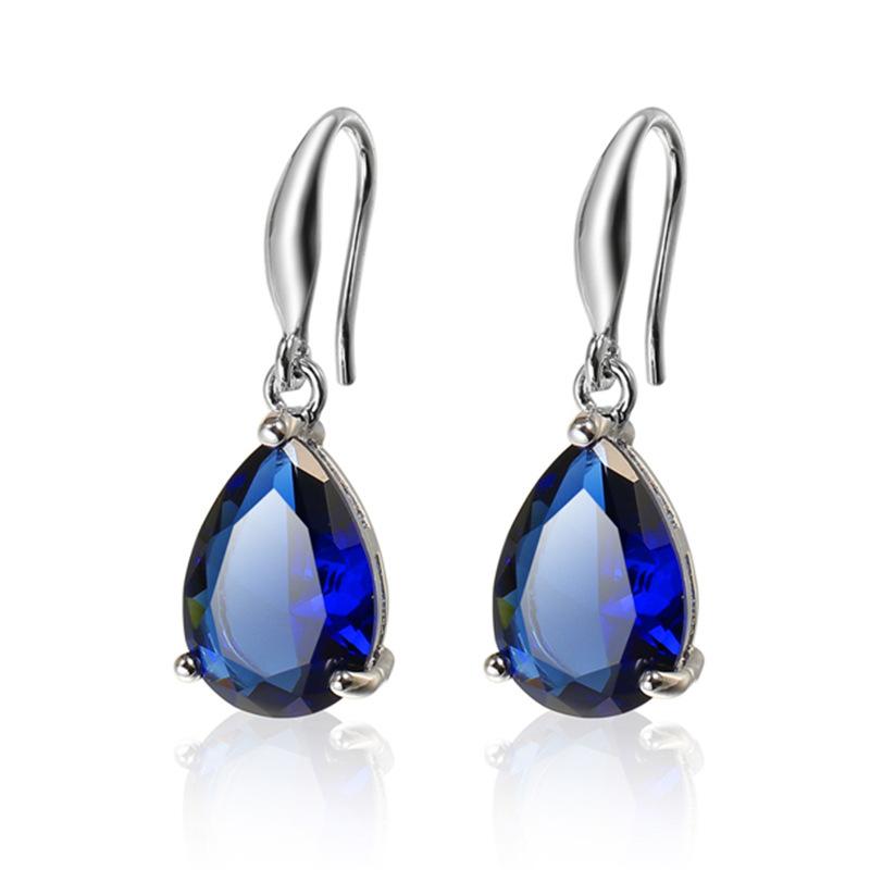 Trendy Female Prevent Allergy Earrings 925 Silver Needle Water Drop Shaped Blue Zircon Temperament Fine Jewelry Party Gift