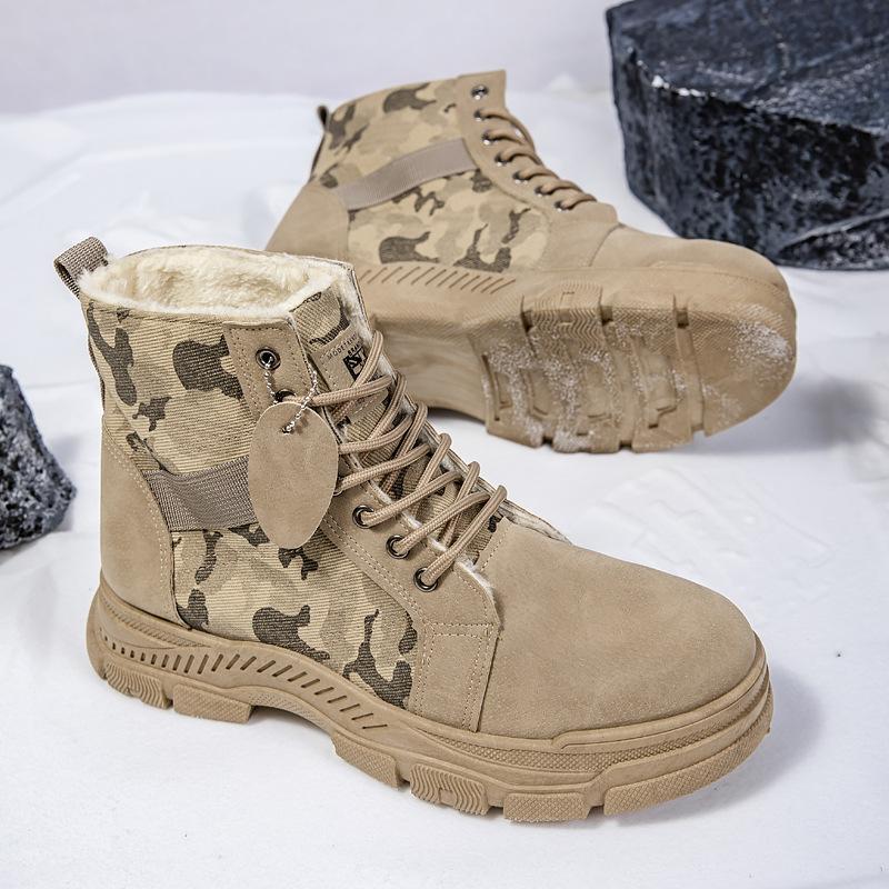 Camouflage Martin Boots Autumn and Winter Warm Thickened Medium Boots Thick-soled Retro Lace-up Shoes
