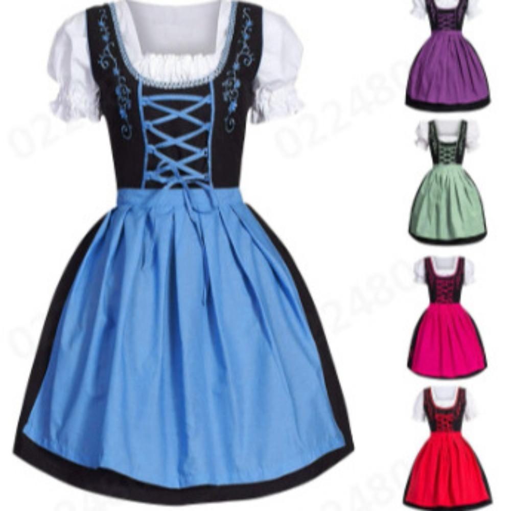 Women's Square Neck Short Sleeve Mini Dress Slim Fit Oktoberfest Dirndl Beer Festival Costume Dress