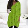 Womens Tops V-neck 3/4 Sleeve Blouses Casual Mid-length Shirts Fashion Christmas Print Tunic Tops With Pockets