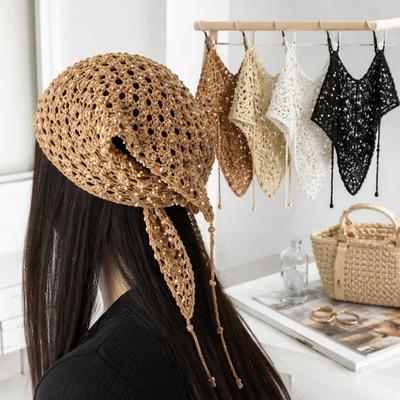 Trendy Sequined Headscarf Headband Ins Style Hollow Knitted Triangle Scarf Y2K Versatile Beanies Headband Photo Atmosphere