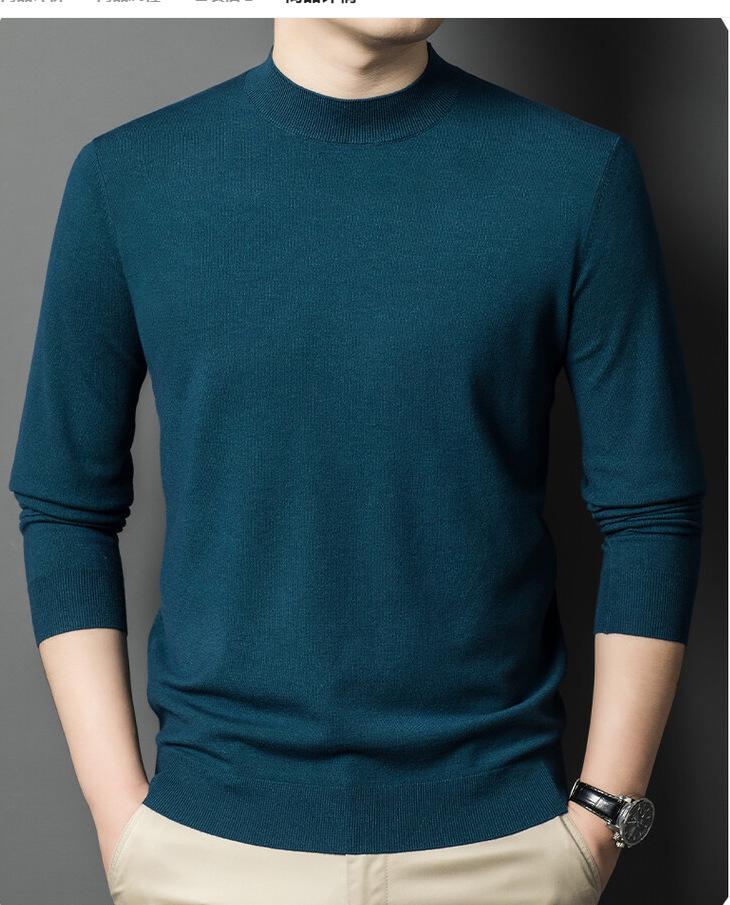Pull en maille à manches longues et col semi-montant style coréen pour homme