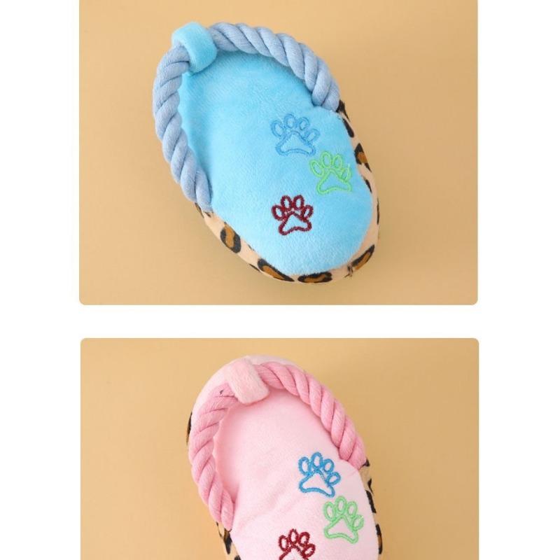 Cotton Rope Plush Squeaky Slipper Chew Toy For Small Medium Dogs