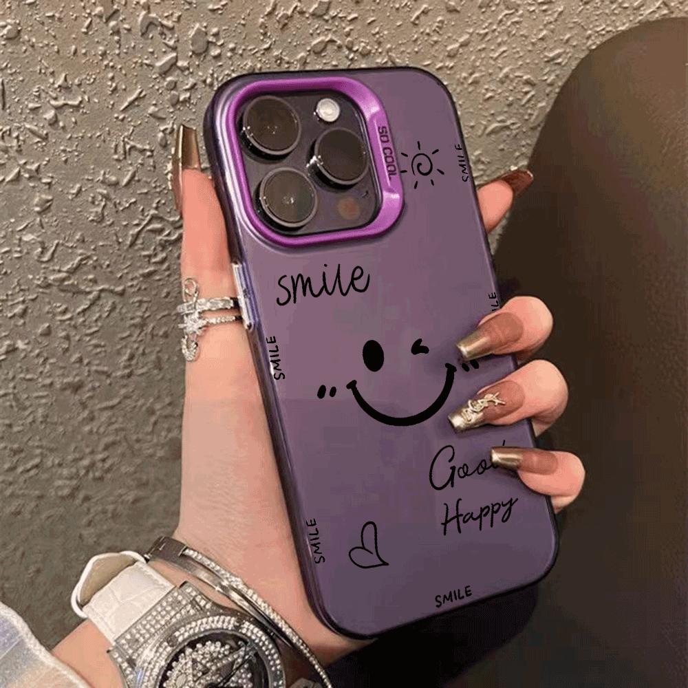 Personalized, simple, cute and smiling phone case for iPhone 16, 15, 14, 13, 12, 11 Pro Max 16E laser plated anti drop phone