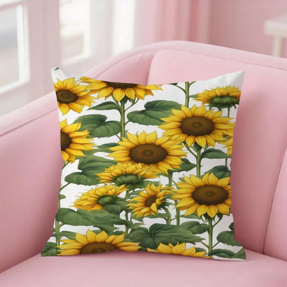 Sunfloweres Pillow Cover Case Square Sofa With For Home Use