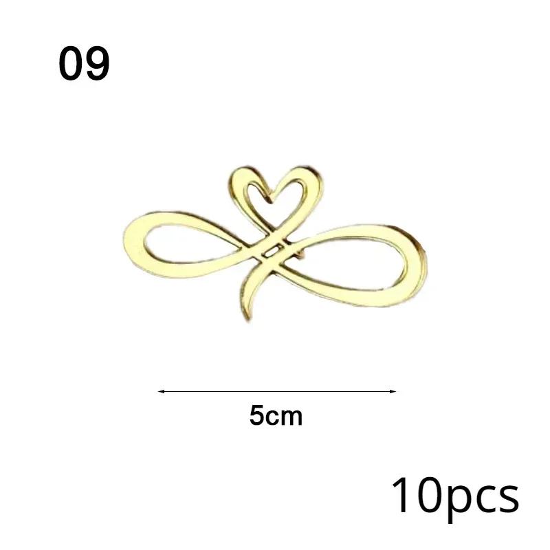 10Pcs Golden Heart Acrylic Cake Topper Valentine's Day Cupcake Decorations Anniversary Wedding Party Cake Toppers Kitchen Tools