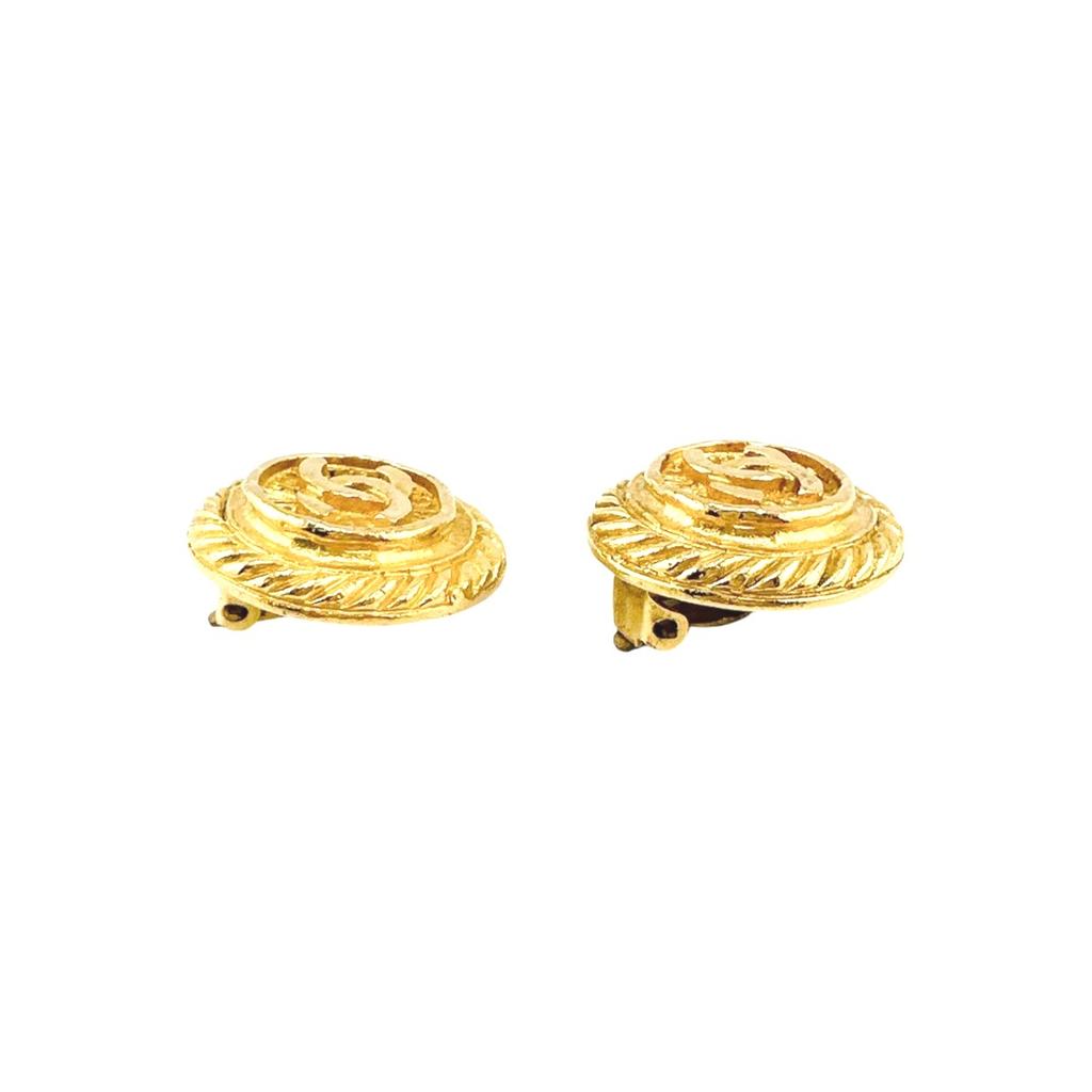 Chanel Vintage Large COCO Mark Earring Metal Gold Women Used