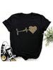 Leopard Love Heart Print Wounisex T Shirt Fashion T Shirt Black T-Shirt Female Short Sleeve Graphic Tee Tops Wounisex Casual T-Shirts