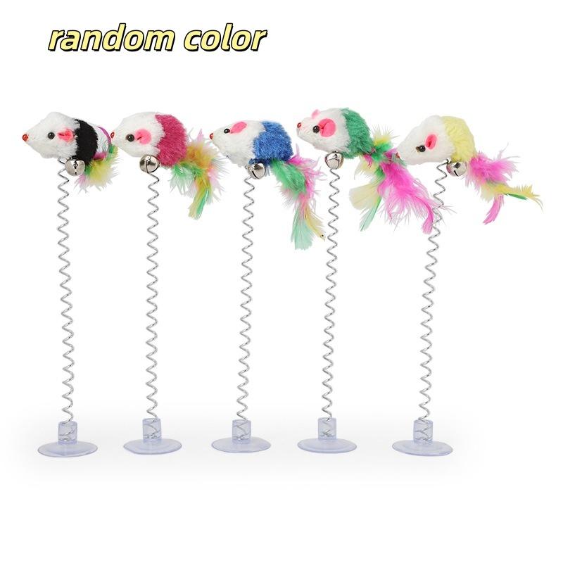 Spring Cat Toy Interactive Suction Cup with Spring Mouse Feather Pet Toy Random Color Cat Accessories