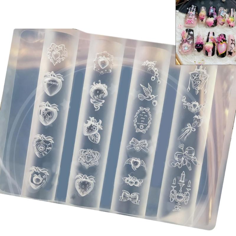 Silicone Nail Mould With Strawberry Bowknot Pattern for Creative Nail Art Designs