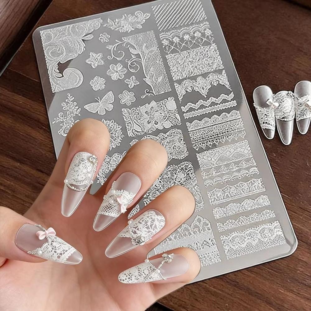 Flower Lace Nail Stencil 3D Lace Nail Stamp Template New Nail Printing Stencils for DIY Nail Art