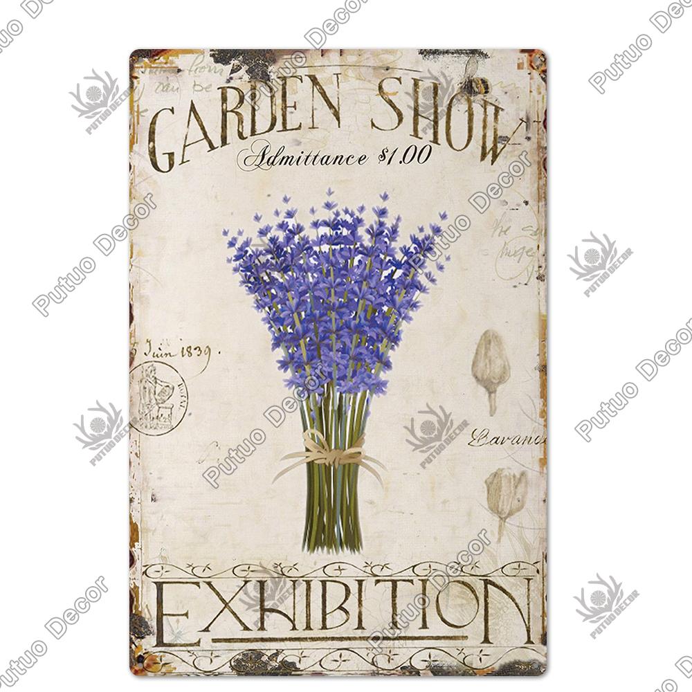 Putuo Decor Flower Vintage Poster Plaque Metal Tin Sign Wall Decorative for Barn Room Kitchen Garage Iron Painting