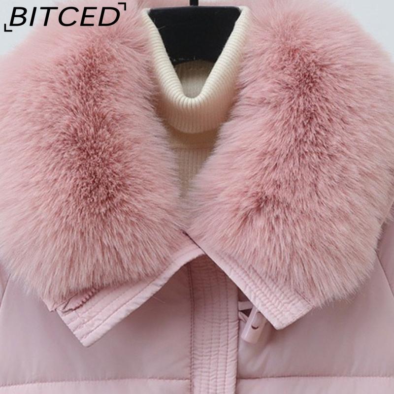 BITCED Women's Short Down-Filled Cotton Jacket with Oversized Fur Collar - Winter Fashion Coat