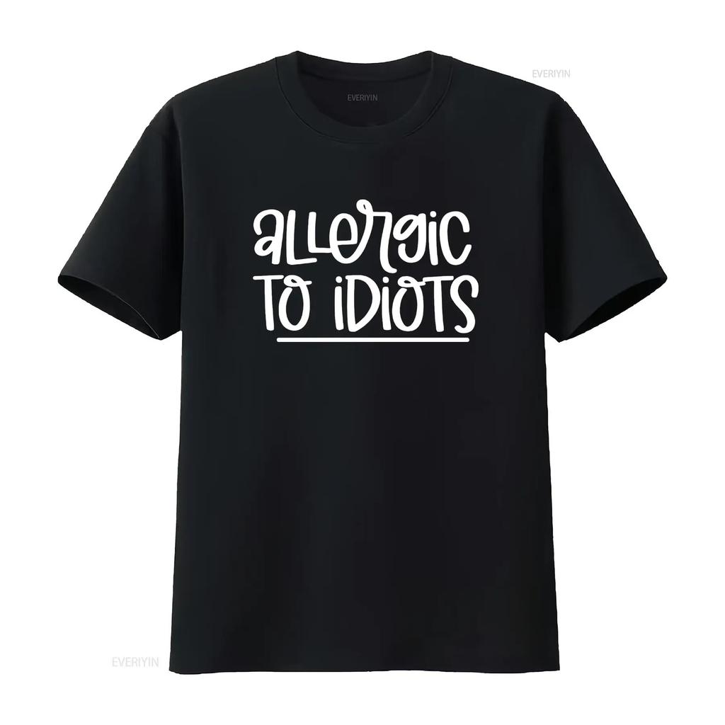 T-shirt Grigia con Stampa "Allergic To Idiots" per Moda Casual vintage Lavata Elegante Unisex Elastica Leggermente uomo Traspirante