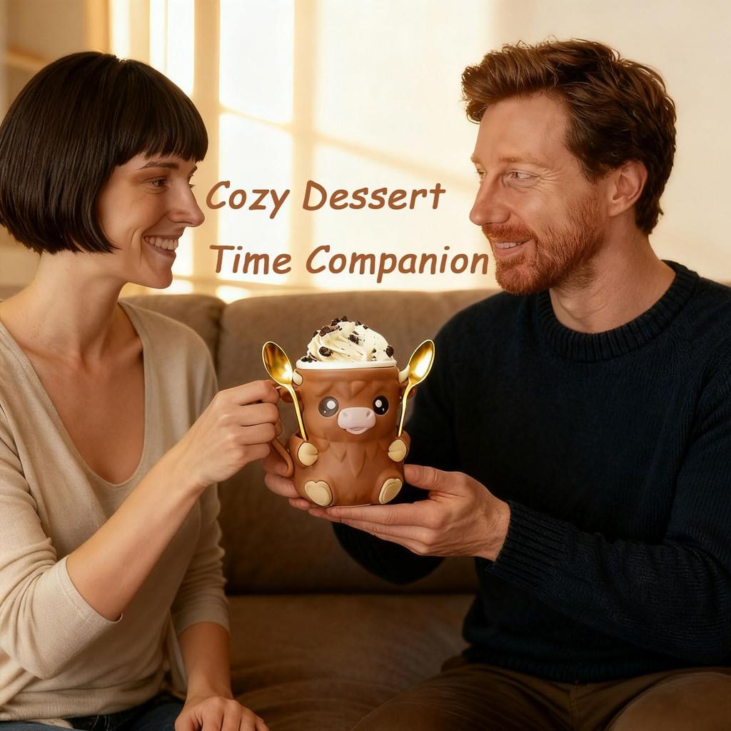 Cute 3D Printed Cow Ice Mug Creative Funny Coffee Milk Beer Cup Ice Cream Holder With Spoon Slot Fun Cartoon Animal Water Mug