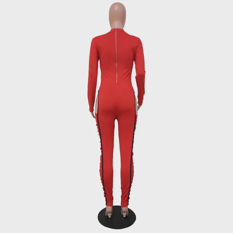 K9790 Sexy Contrast Color Mesh Splicing Jumpsuit for European and American Fashion