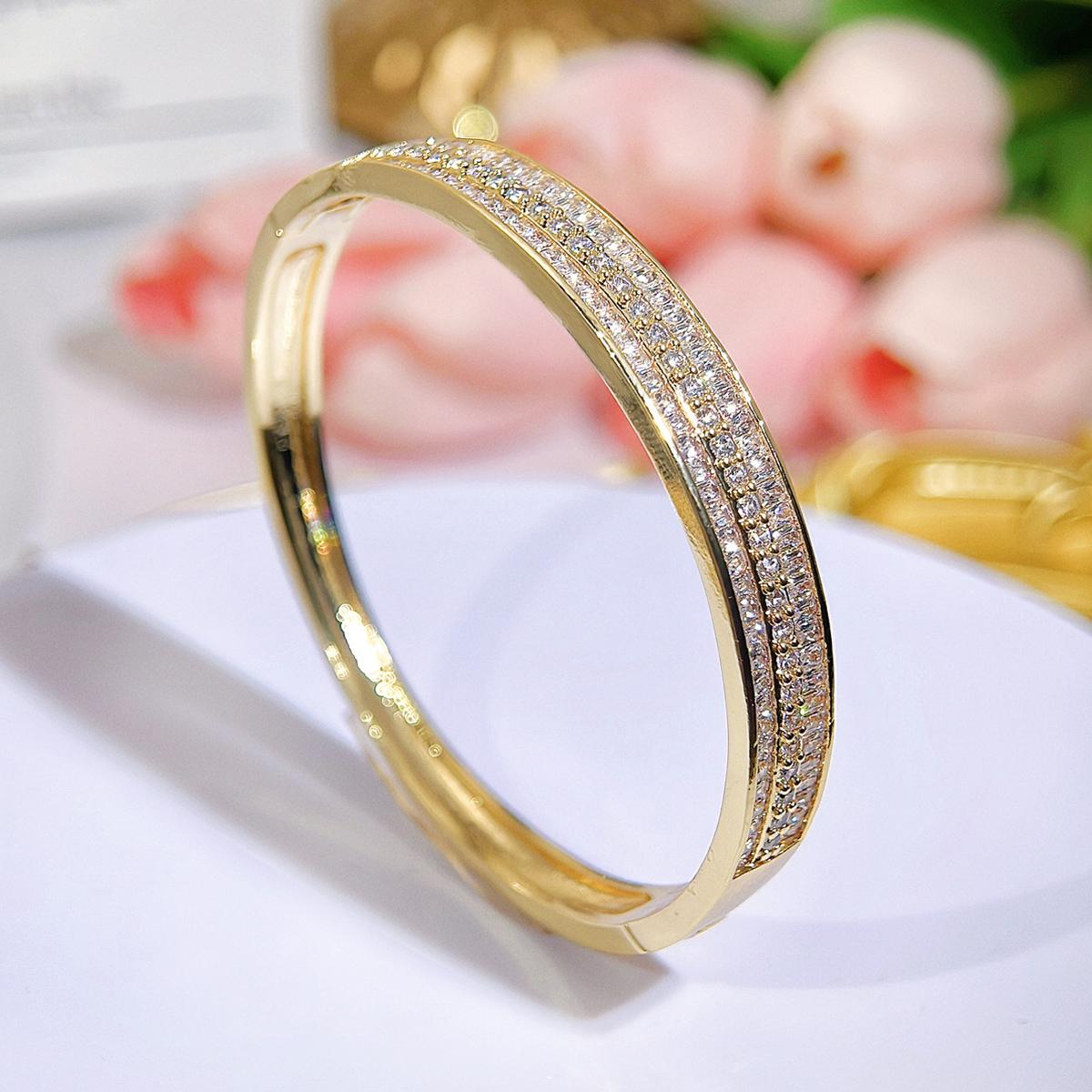 

WWJ высококачественный простой невыцветающий золотой браслет женский простой кольцо легкий роскошный изысканный браслеты браслеты двухрядная пряжка из циркония CZ золотой