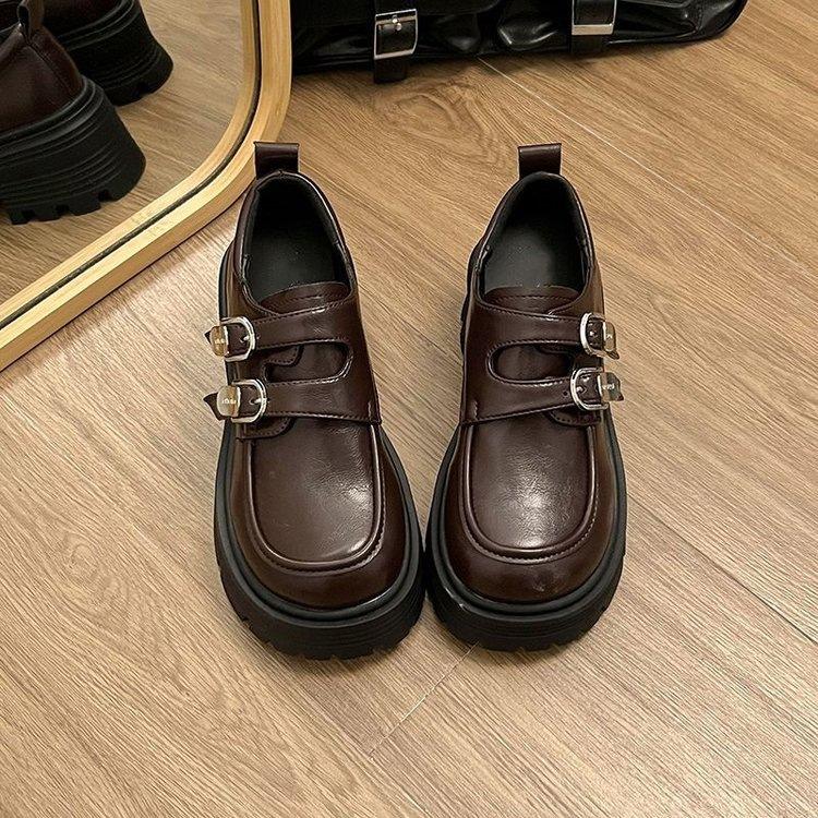 

French retro heightened platform black small leather shoes women s 2025 new autumn versatile skirt Mary Jane single shoes 40 темно-коричневого