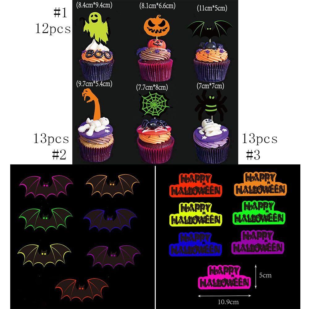 Spider Ghost Pumpkin Cake Insertion Card Paper Cake Flags Halloween Fluorescent Flag  Bar