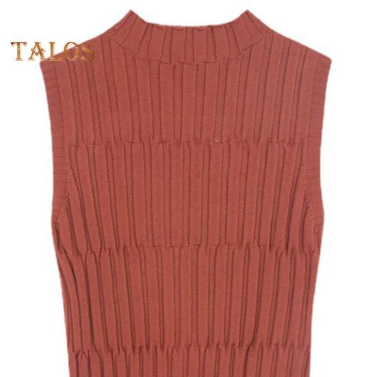 Women Summer Bottoming Vest Half High Collar Sleeveless Knitting Tops Slim Fit Solid Color Tank Tops Streetwear