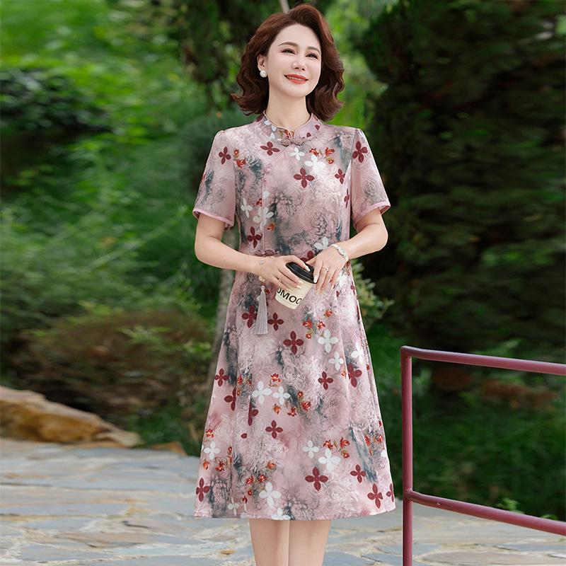 2026 Summer Slimming Qipao Dress - Modern Chinese Style for Mothers