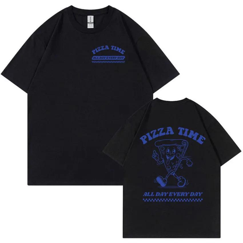 Fun T-shirts From Pizza Time All Day Long Men s and Women s Retro T-shirts Pure Cotton Printed Loose T-shirts S