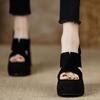 Fashion 2025 Summer Black Platform Sandals Nubuck Real Leather Shoes Woman Increasing Height High Heels Clogs Wedge Espadrilles Genuine