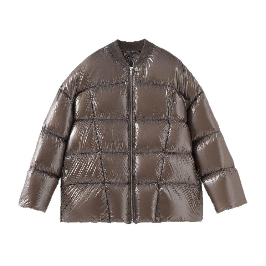 Goose down jacket women's glossy baseball jacket high-end stand-up collar short loose thickened jacket winter new