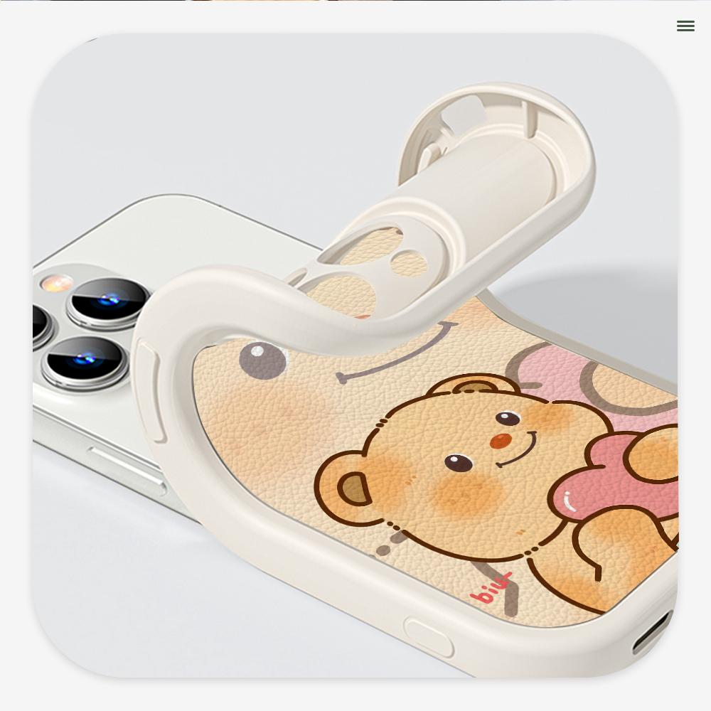 Cartoon Bär Weiches PU-Leder Vollständiger Objektivschutz Hülle für iPhone 15 14 13 12 11 Pro Max Huawei P30 Pro P40 Lite Vivo Y15 Y18 Y20