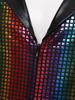 Mens 1920s Disco Costume Lapel V Neck Sleeveless Jumpsuit Wide Leg Design Metallic Shiny Plaid Romper Outfit