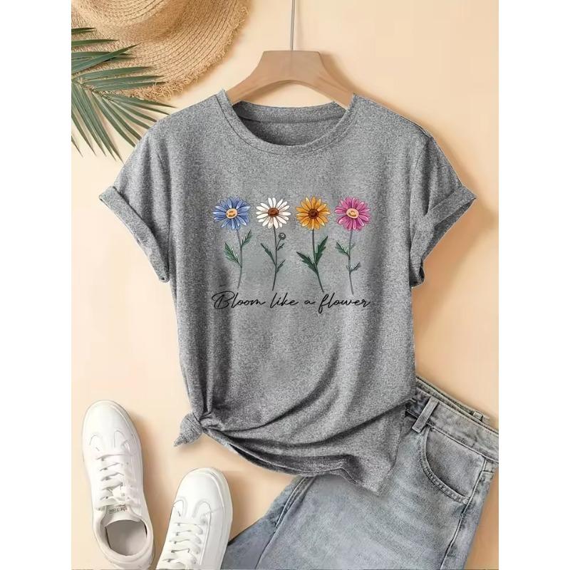 

Женская футболка с цветочным графическим 3D-принтом, повседневный топ с круглым вырезом и короткими рукавами, из трикотажной ткани, обычной длины, всесезонная модная одежда 6XL