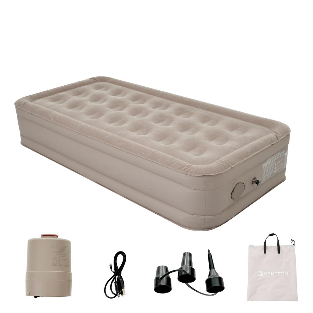 OSJ Air Electric Pump Width Length Thickness Storage Bag Beige Bed, Electric, Single, Included, Camping, 95cm, 180cm, 40cm, Included,