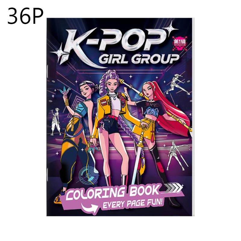 New 36Page K-Pop Demon Hunters Picture Book 24*17cm Anime Peripheral Line Art Coloring Book Children's Album Coloring Painting