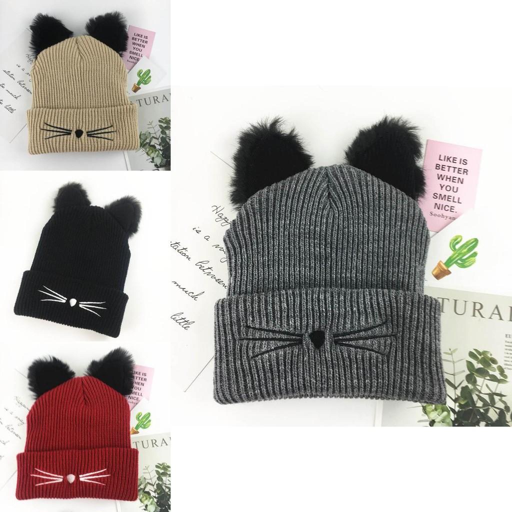 Cozy Cat Ears Women Hat Knitted Acrylic Warm Winter Beanie Caps For Fashionable Comfort