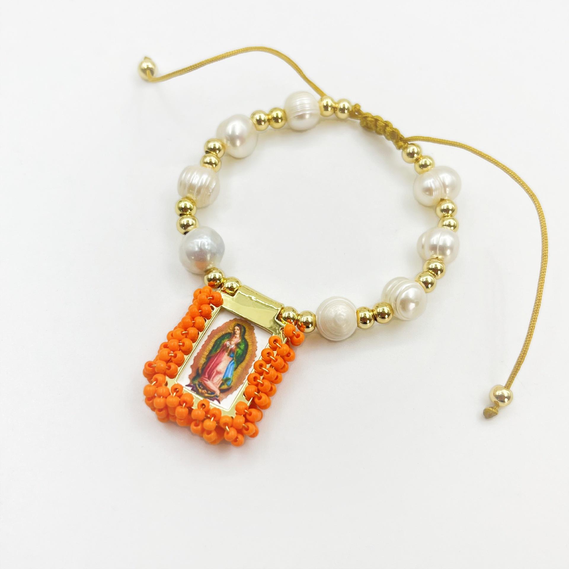 

Ретро браслет из натурального жемчуга с бусинами, плетеный вручную браслет, оригинальные ювелирные изделия оранжевый