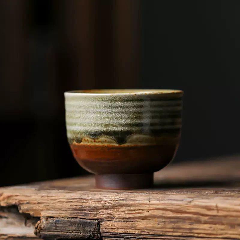 Coarse Pottery Wood-Fired Ceramic Tea Tasting Cup - Retro Single Gongfu Tea Bowl.
