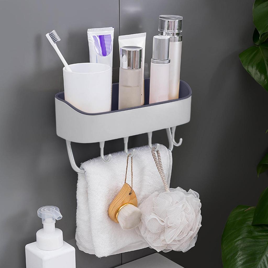 Self Shower Caddy Shelf, Save Space No Punching with 5 Hooks Racks Holders Shelf Organizer