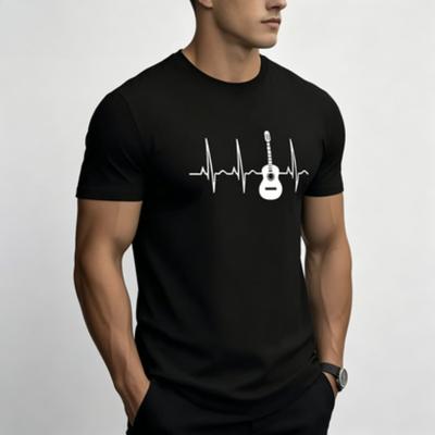 Guitar Heartbeat Tshirt Music Lover Graphic Tee For Unisex Casual Top Black White