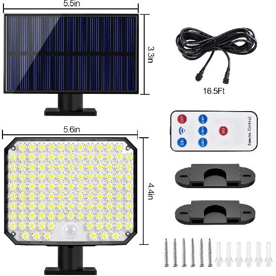 KERNOWO Solar Lights Outdoor, 118 LED Solar Motion Sensor Flood Lights with Remote, IP65 Waterproof Solar Powered Security Spot Lights with 16.5Ft