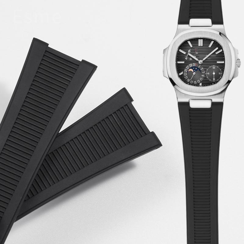 For Patek Philippe Nautilus Watch Strap 5711/5712/5726 Special Concave Interface Waterproof Silicone Watch Accessories 25x13mm