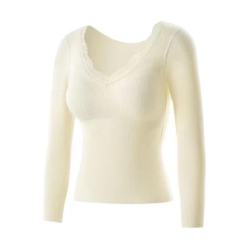 Women's Cashmere Silk Warm Set with Built-In Bra, Plus Velvet, Autumn/Winter 2025 Style, Base Layer Top Innerwear