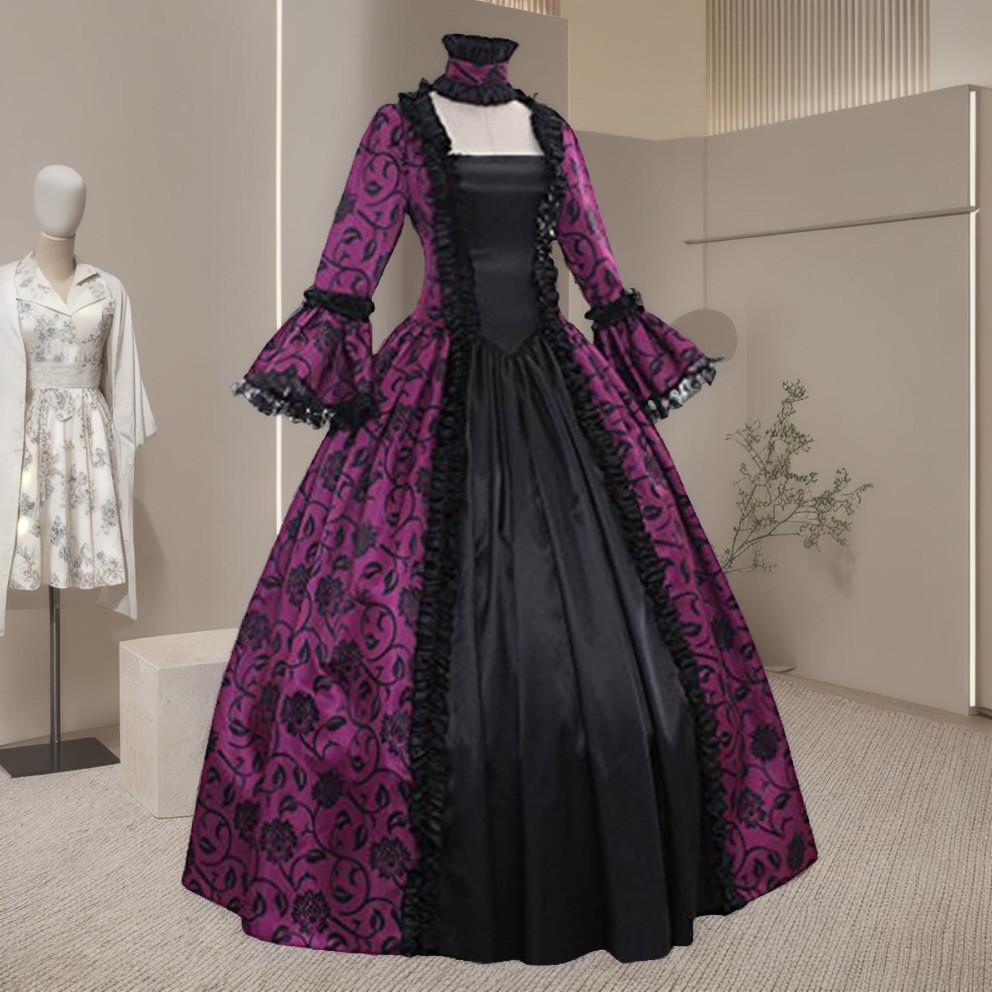 Elegant Vintage Floral Print Maxi Dress With U Neckline And Long Flared Sleeves In Multiple Colors