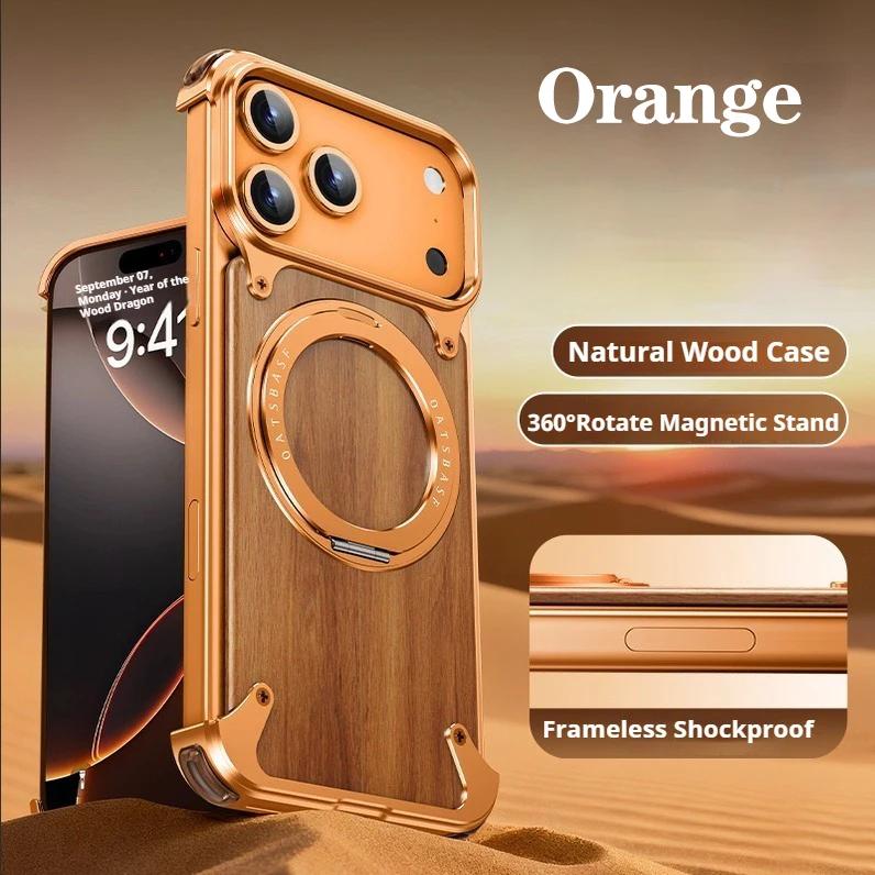 

Eary for Magsafe Magnetic Phone Case for iPhone 17 16 15 14 Pro Max Wood Shockproof Protective Cover with 360°Rotate Ring Stand iPhone 14 Pro помаранчевий