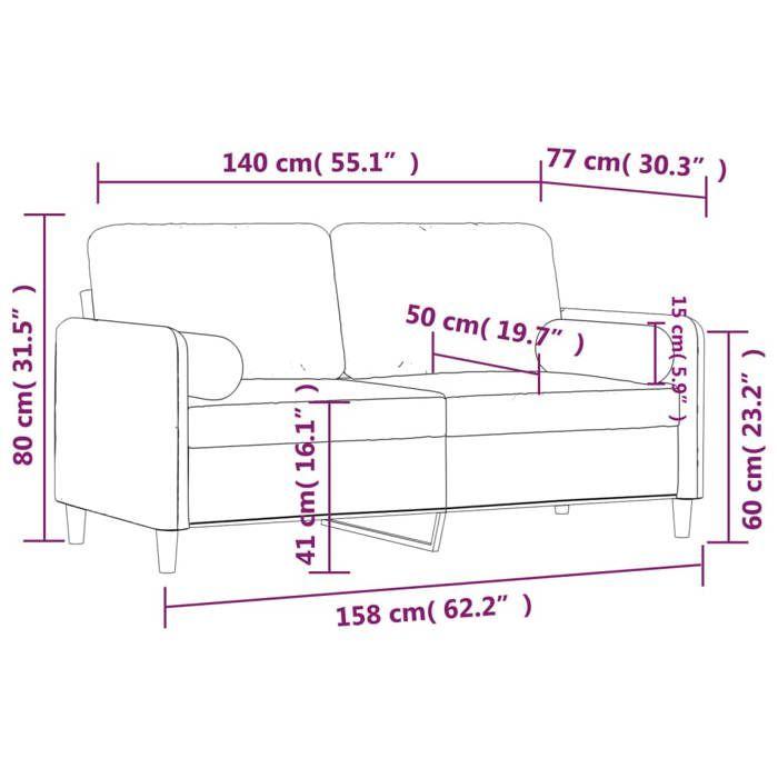 VidaXL Canapé 2 places avec oreillers bordeaux 140 cm velours, canapé, causeuse, canapé de salon, canapés, canapé rembourré, 3200885