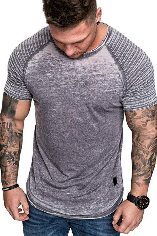 Men's Casual Wrinkled Solid Color Short Sleeve T-shirt - Summer Fashion