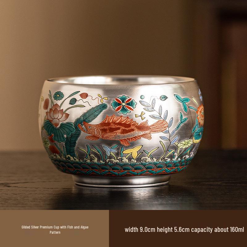 Luxury Year of the Dragon Silver Gilded Tea Cup, Large Capacity for Home or Office