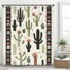 1pc Tropical Plant Cactus Shower Curtain, Bohemian style Bathroom Decorative Curtain, Printed Polyester Home Curtain with Hooks